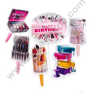 CAKE DECOR™ 5 pcs Happy Birthday Makeup kit Theme Paper Topper For Cake And Cupcake (SBMT-PT-105)