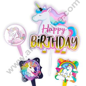 CAKE DECOR™ 4 pcs Unicorn Theme Paper Topper For Cake And Cupcake | Assorted Design (SBMT-PT-174)