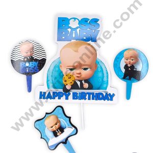 CAKE DECOR™ 4 Pcs Baby Boss Theme Paper Topper For Cake And Cupcake | Assorted Design (SBMT-PT-177)
