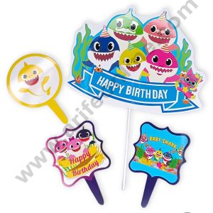 CAKE DECOR™ 4 Pcs Baby Shark Theme Paper Topper For Cake And Cupcake | Assorted Design (SBMT-PT-178)