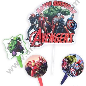 CAKE DECOR™ 4 Pcs Avengers Theme Paper Topper For Cake And Cupcake | Assorted Design (SBMT-PT-180)