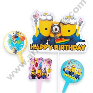CAKE DECOR™ 4 Pcs Minions Theme Paper Topper For Cake And Cupcake | Assorted Design (SBMT-PT-182)
