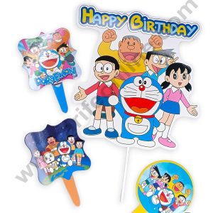 CAKE DECOR™ 4 Pcs Doraemon Theme Paper Topper For Cake And Cupcake | Assorted Design (SBMT-PT-183)