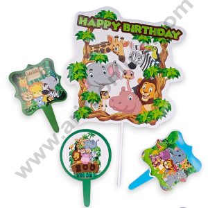 CAKE DECOR™ 4 Pcs Jungle Theme Paper Topper For Cake And Cupcake | Assorted Design (SBMT-PT-184)
