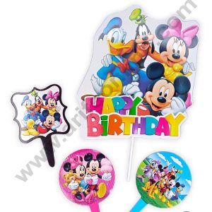 CAKE DECOR™ 4 Pcs Mickey Mouse Theme Paper Topper For Cake And Cupcake | Assorted Design (SBMT-PT-186)