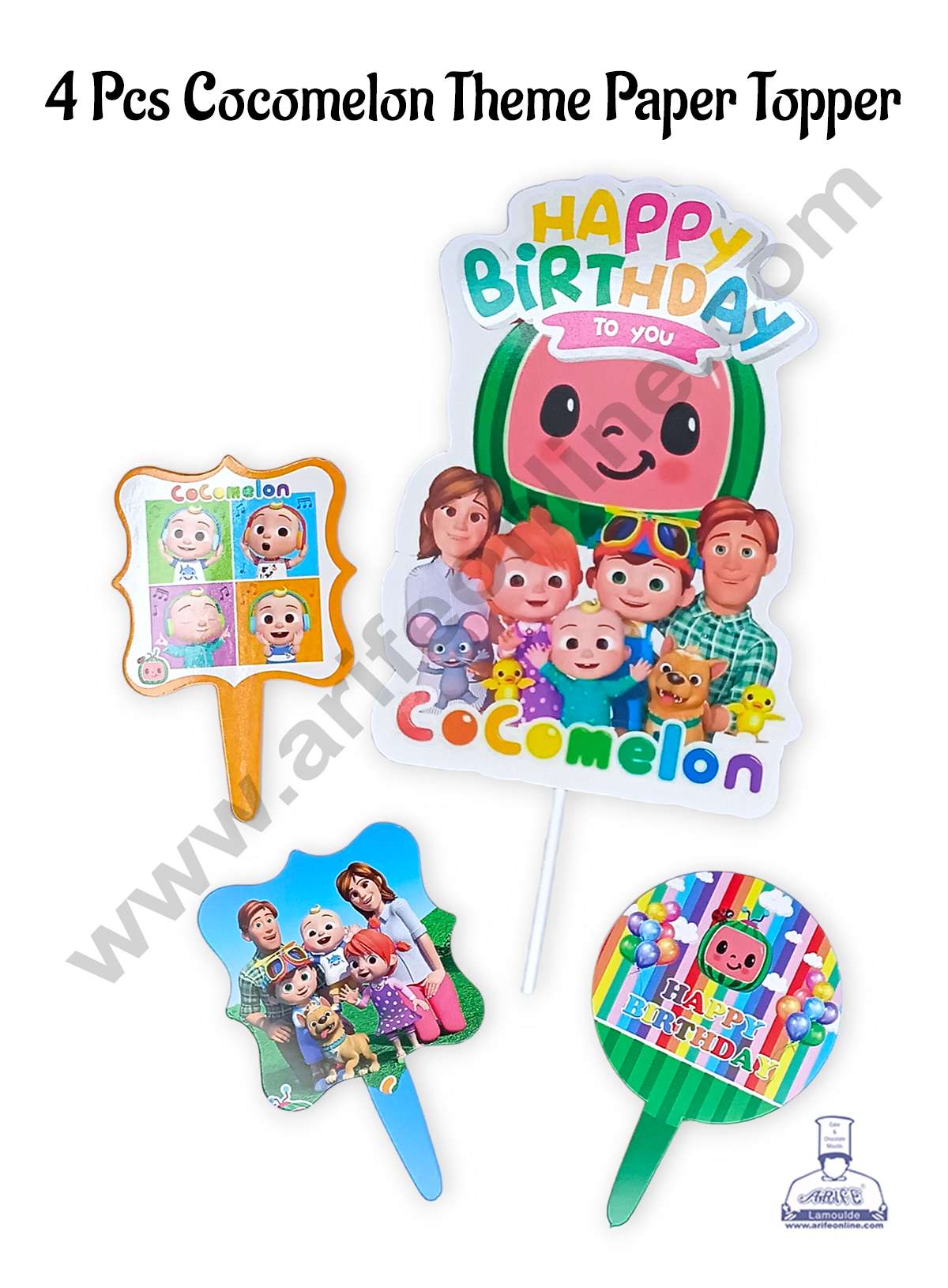 CAKE DECOR™ 4 Pcs Cocomelon Theme Paper Topper For Cake And Cupcake | Assorted Design (SBMT-PT-187)