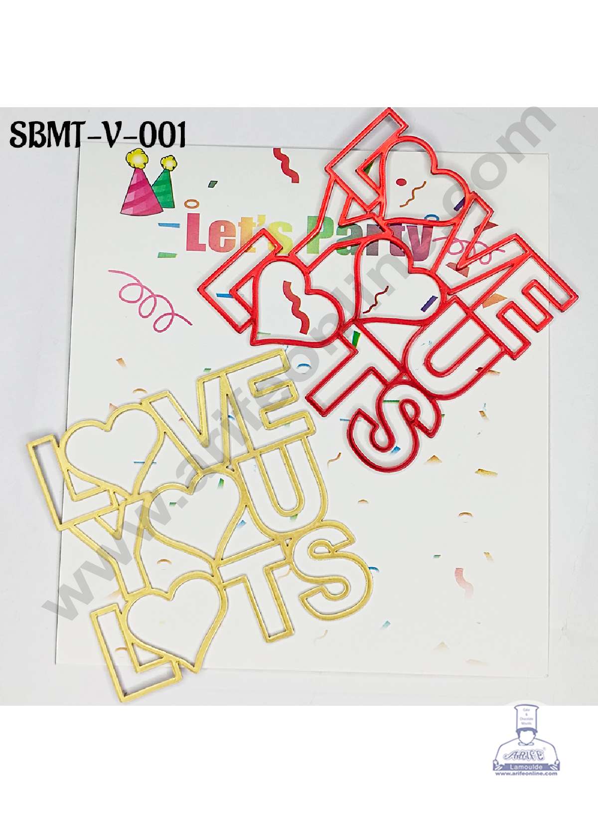 CAKE DECORβ’ 3 inch Red & Gold Acrylic Love You Lots Cutout Cake Topper (SBMT-V-001) - 2 pcs Pack