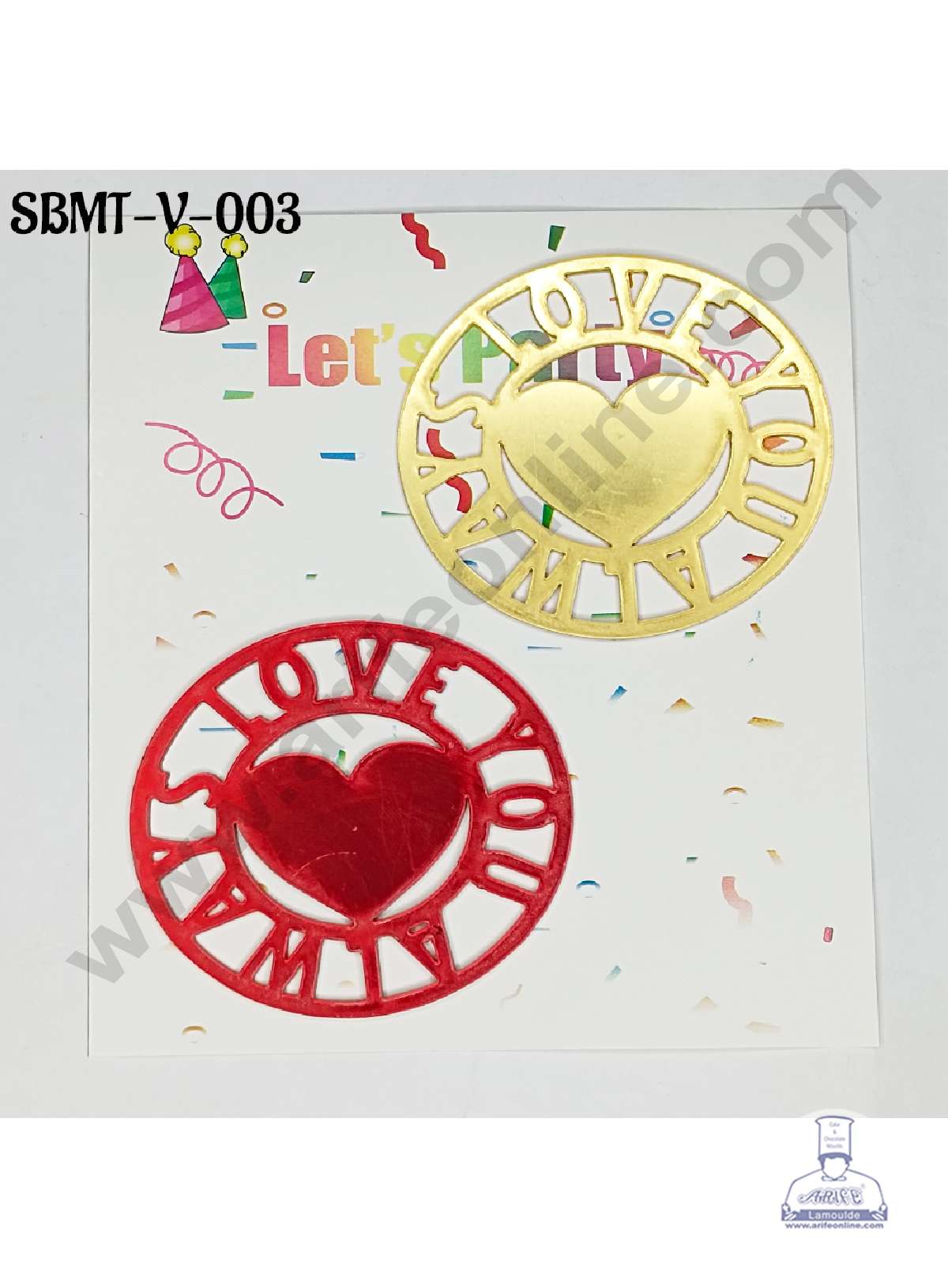 CAKE DECORβ’ 3 inch Red & Gold Acrylic Love You Always with Heart Cutout Cake Topper (SBMT-V-003) - 2 pcs Pack