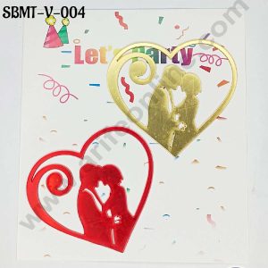 CAKE DECOR™ 3 inch Red & Gold Acrylic Couple Cutout in Heart Frame Cake Topper (SBMT-V-004) - 2 pcs Pack