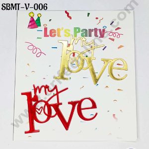 CAKE DECOR™ 3 inch Red & Gold Acrylic Simple My Love Cutout Cake Topper (SBMT-V-006) - 2 pcs Pack