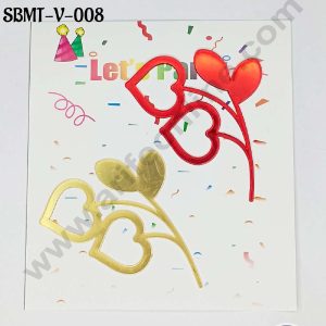 CAKE DECOR™ 3 inch Red & Gold Acrylic Heart Shape Leaf Cutout Cake Topper (SBMT-V-008) - 2 pcs Pack