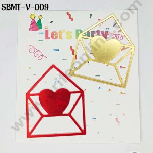 CAKE DECOR™ 3 inch Red & Gold Acrylic Envelope Shape With Heart Cutout Cake Topper (SBMT-V-009) - 2 pcs Pack