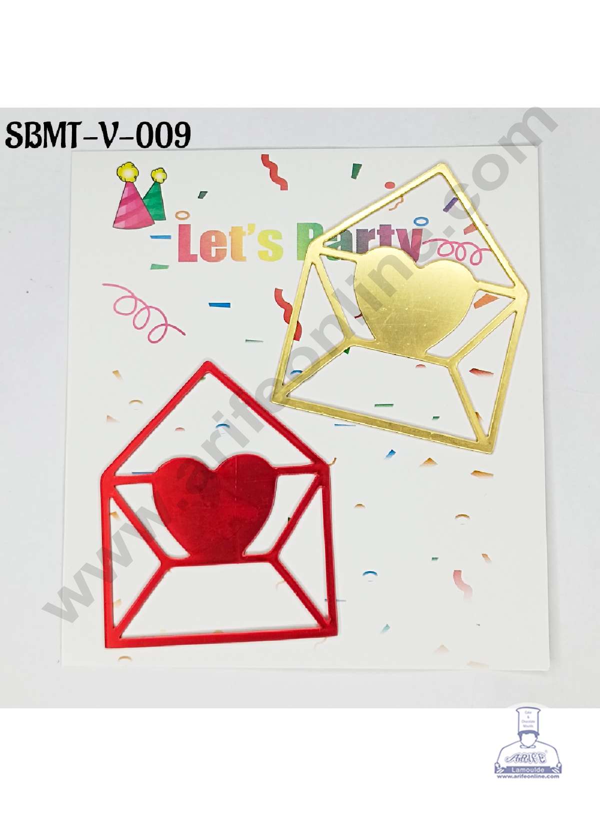 CAKE DECORβ’ 3 inch Red & Gold Acrylic Envelope Shape With Heart Cutout Cake Topper (SBMT-V-009) - 2 pcs Pack