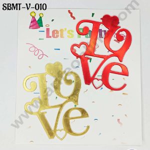 CAKE DECOR™ 3 inch Red & Gold Acrylic Love Cutout Cake Topper (SBMT-V-010) - 2 pcs Pack