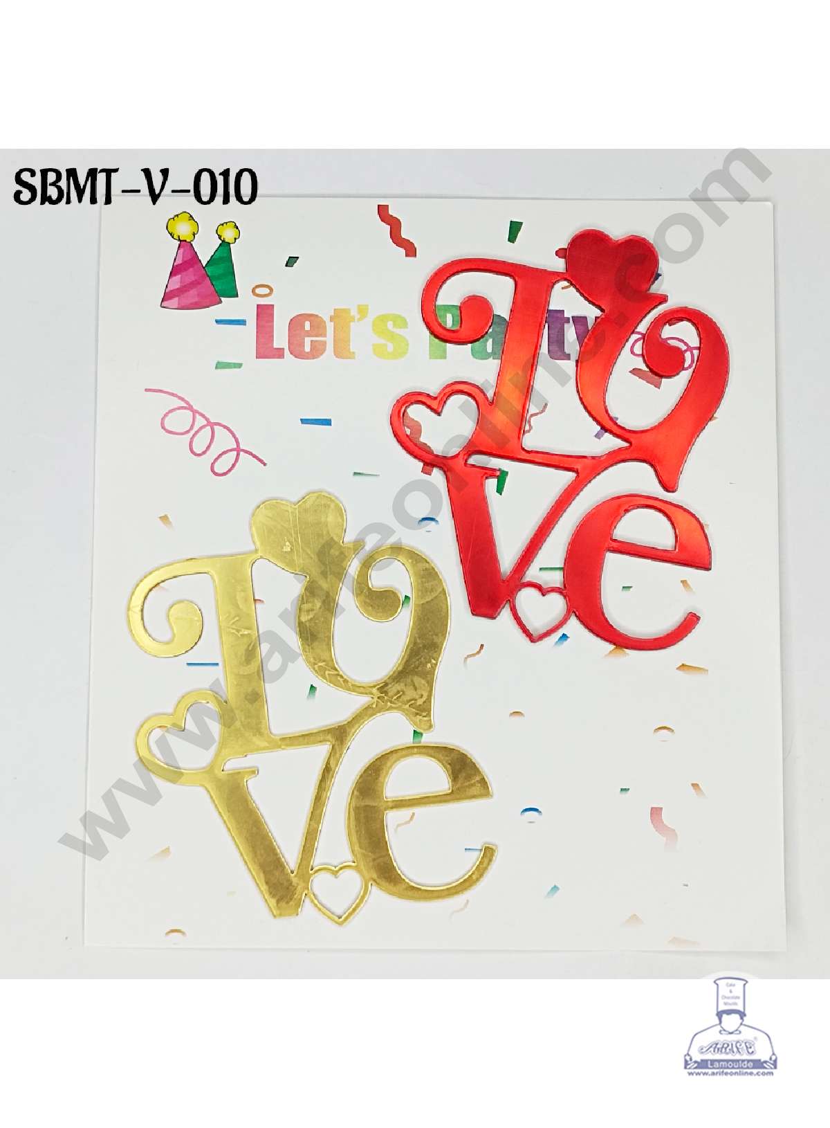 CAKE DECORβ’ 3 inch Red & Gold Acrylic Love Cutout Cake Topper (SBMT-V-010) - 2 pcs Pack