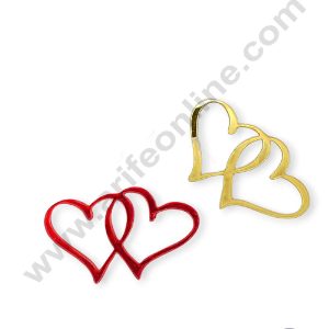 CAKE DECOR™ 3 inch Red & Gold Acrylic Entwined Heart Cutout Cake Topper (SBMT-V-012) - 2 pcs Pack