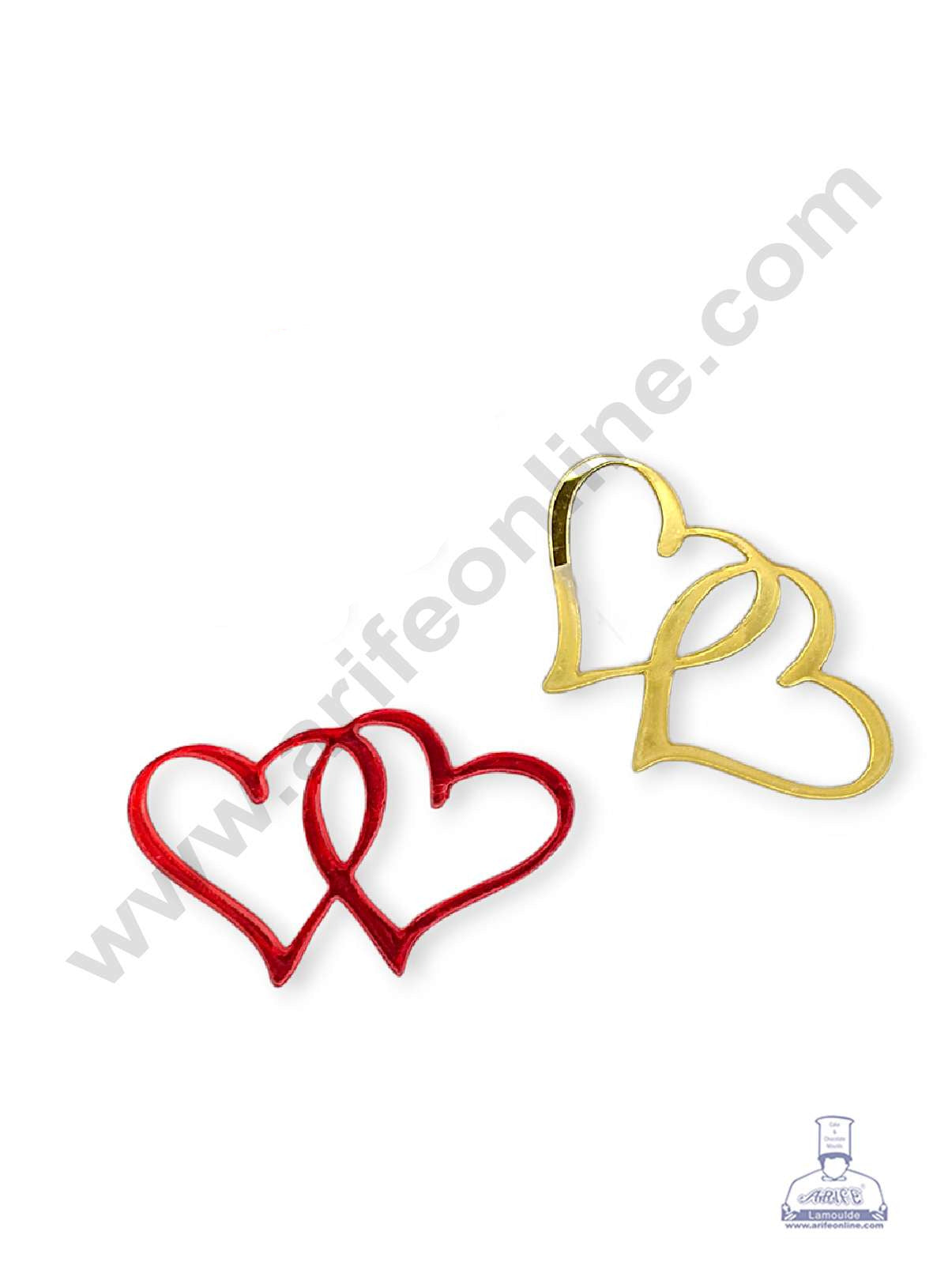 CAKE DECORβ’ 3 inch Red & Gold Acrylic Entwined Heart Cutout Cake Topper (SBMT-V-012) - 2 pcs Pack