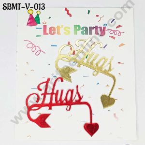 CAKE DECOR™ 3 inch Red & Gold Acrylic Hugs with Heart Arrow Cake Topper (SBMT-V-013) - 2 pcs Pack