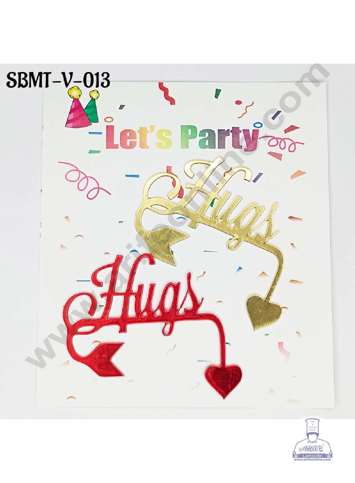 CAKE DECORβ’ 3 inch Red & Gold Acrylic Hugs with Heart Arrow Cake Topper (SBMT-V-013) - 2 pcs Pack