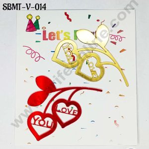 CAKE DECOR™ 3 inch Red & Gold Acrylic Heart Shape Leaf Cutout with Love Cake Topper (SBMT-V-014) - 2 pcs Pack