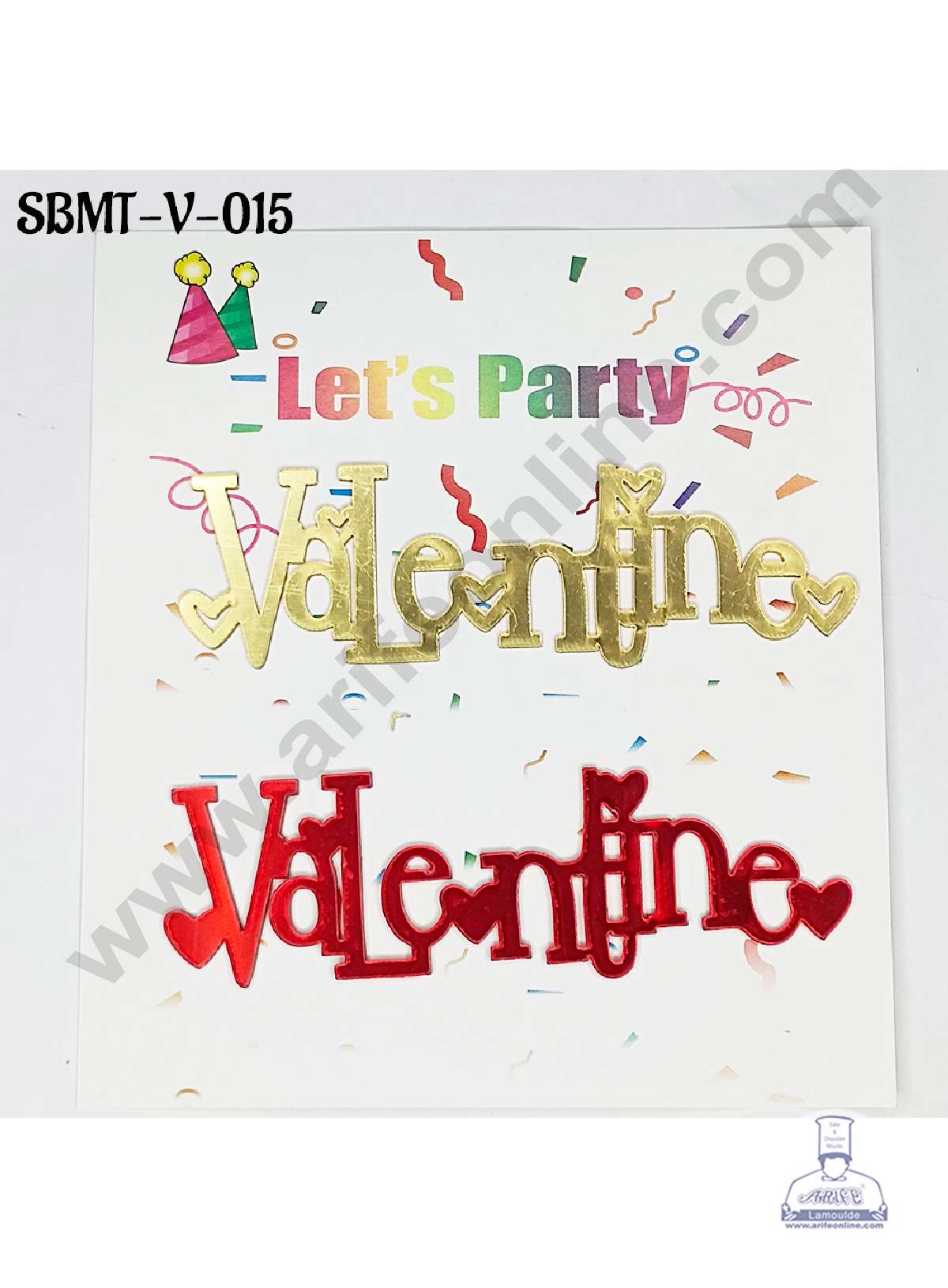 CAKE DECORβ’ 3 inch Red & Gold Acrylic Valentine Cake Topper (SBMT-V-015) - 2 pcs Pack