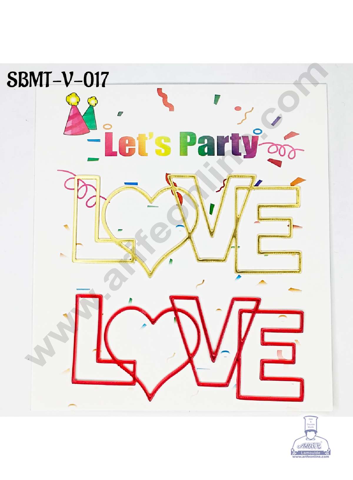 CAKE DECORβ’ 3 inch Red & Gold Acrylic Love Cutout with Heart Cake Topper (SBMT-V-017) - 2 pcs Pack