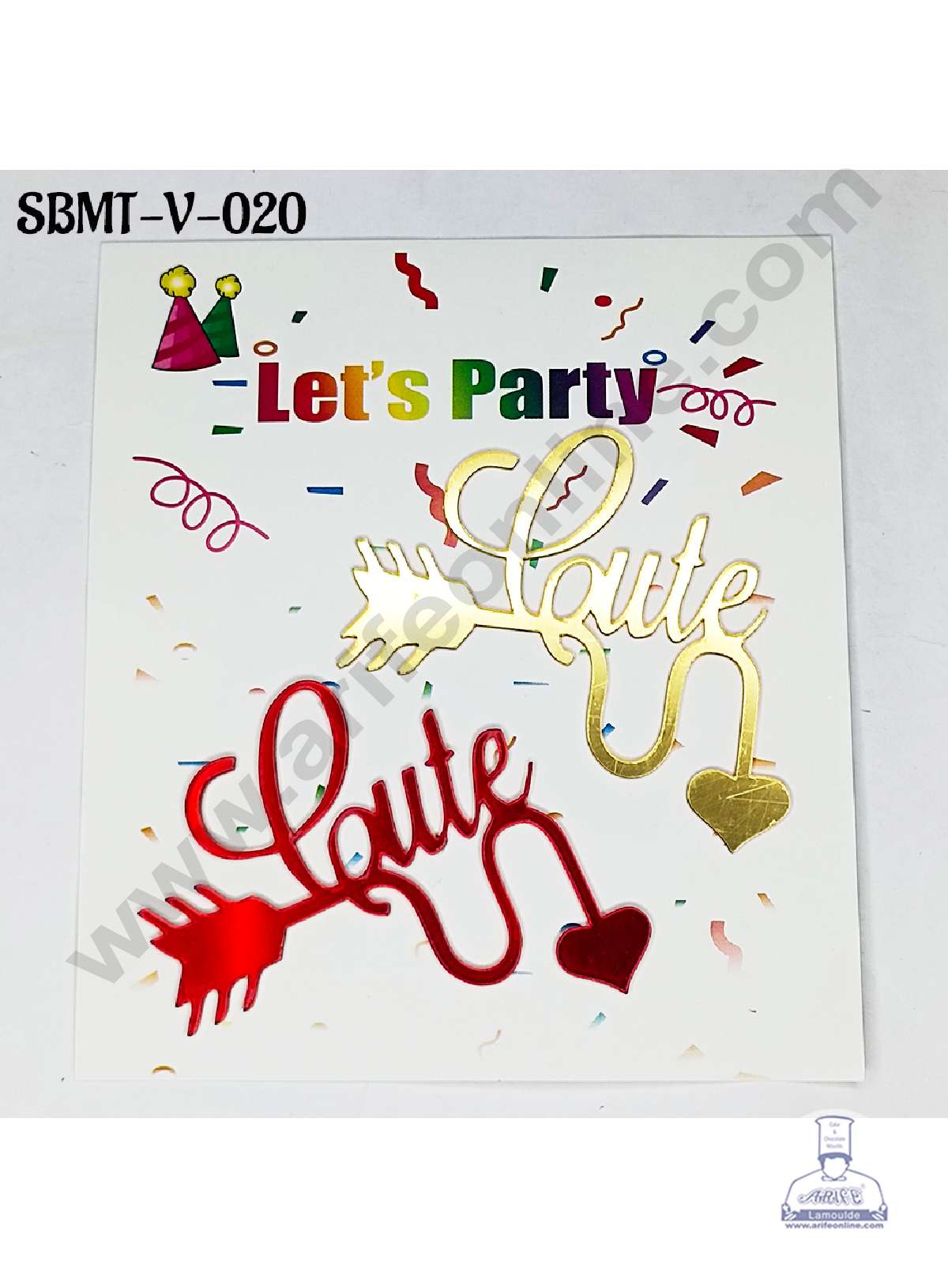 CAKE DECORβ’ 3 inch Red & Gold Acrylic Cute with Heart Arrow Cake Topper (SBMT-V-020) - 2 pcs Pack