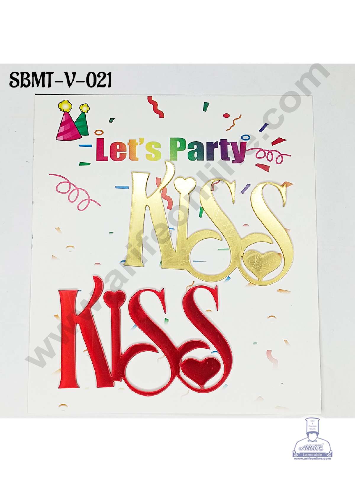 CAKE DECORβ’ 3 inch Red & Gold Acrylic Kiss Cake Topper (SBMT-V-021) - 2 pcs Pack