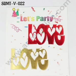 CAKE DECOR™ 3 inch Red & Gold Acrylic Love with Heart Cutout Cake Topper (SBMT-V-022) - 2 pcs Pack
