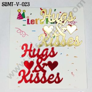 CAKE DECOR™ 3 inch Red & Gold Acrylic Hugs & Kisses Cake Topper (SBMT-V-023) - 2 pcs Pack