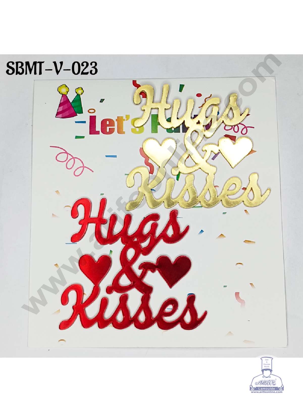 CAKE DECORβ’ 3 inch Red & Gold Acrylic Hugs & Kisses Cake Topper (SBMT-V-023) - 2 pcs Pack