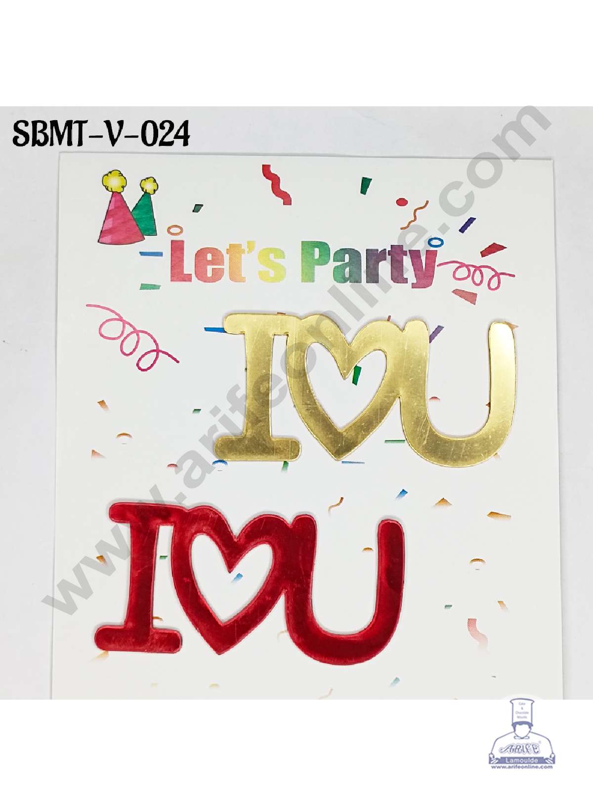 CAKE DECORβ’ 3 inch Red & Gold Acrylic I Love U Cake Topper (SBMT-V-024) - 2 pcs Pack