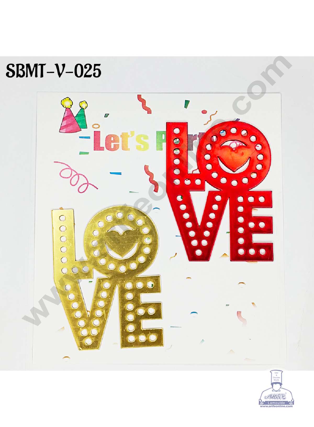CAKE DECORβ’ 3 inch Red & Gold Acrylic Love Cake Topper (SBMT-V-025) - 2 pcs Pack
