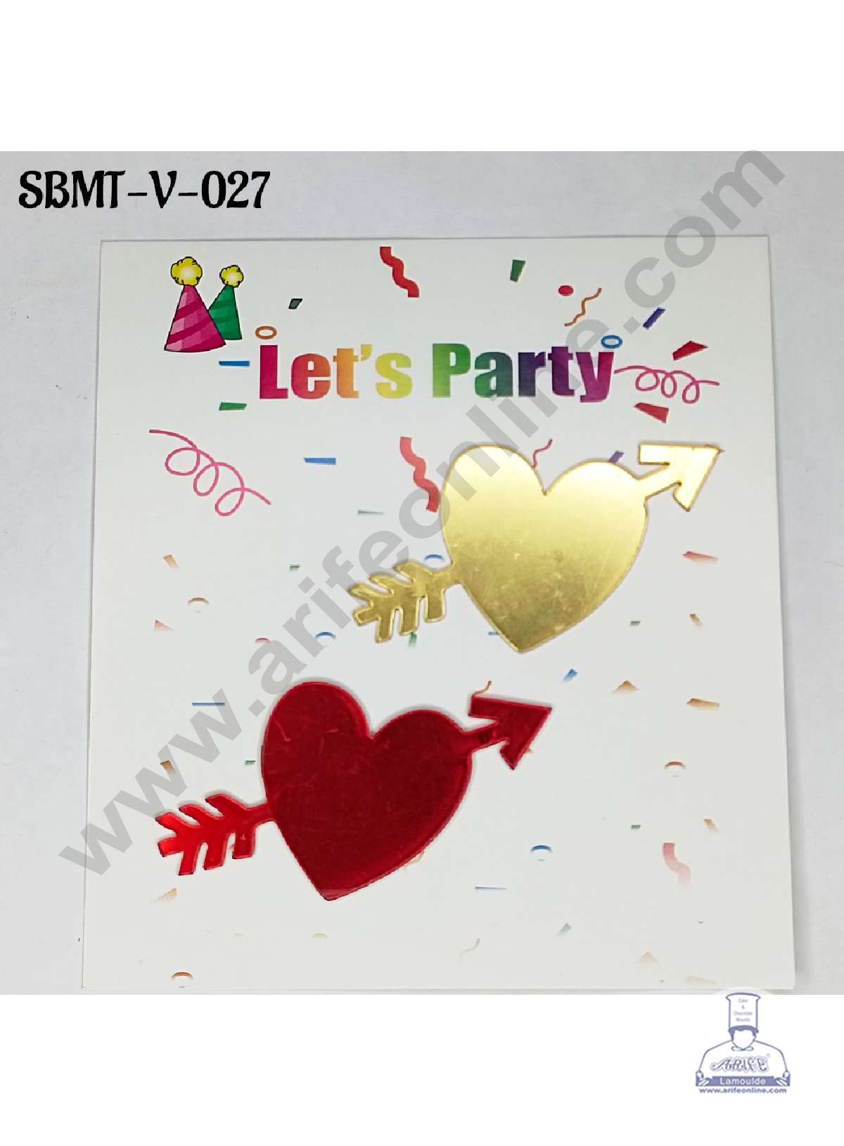 CAKE DECORβ’ 3 inch Red & Gold Acrylic Heart with Arrow Cake Topper (SBMT-V-027) - 2 pcs Pack