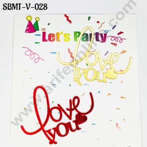 CAKE DECOR™ 3 inch Red & Gold Acrylic Love You Cake Topper (SBMT-V-028) - 2 pcs Pack