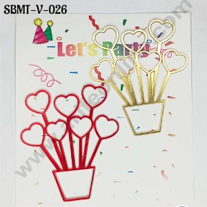 CAKE DECOR™ 3 inch Red & Gold Acrylic Heart Shape Flower Pot Cake Topper (SBMT-V-026) - 2 pcs Pack