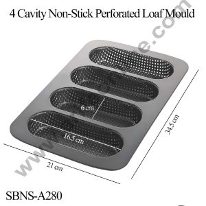 CAKE DECOR™ Non Stick Aluminium 4 Cavity Perforated Loaf Mould (SBNS-A280)