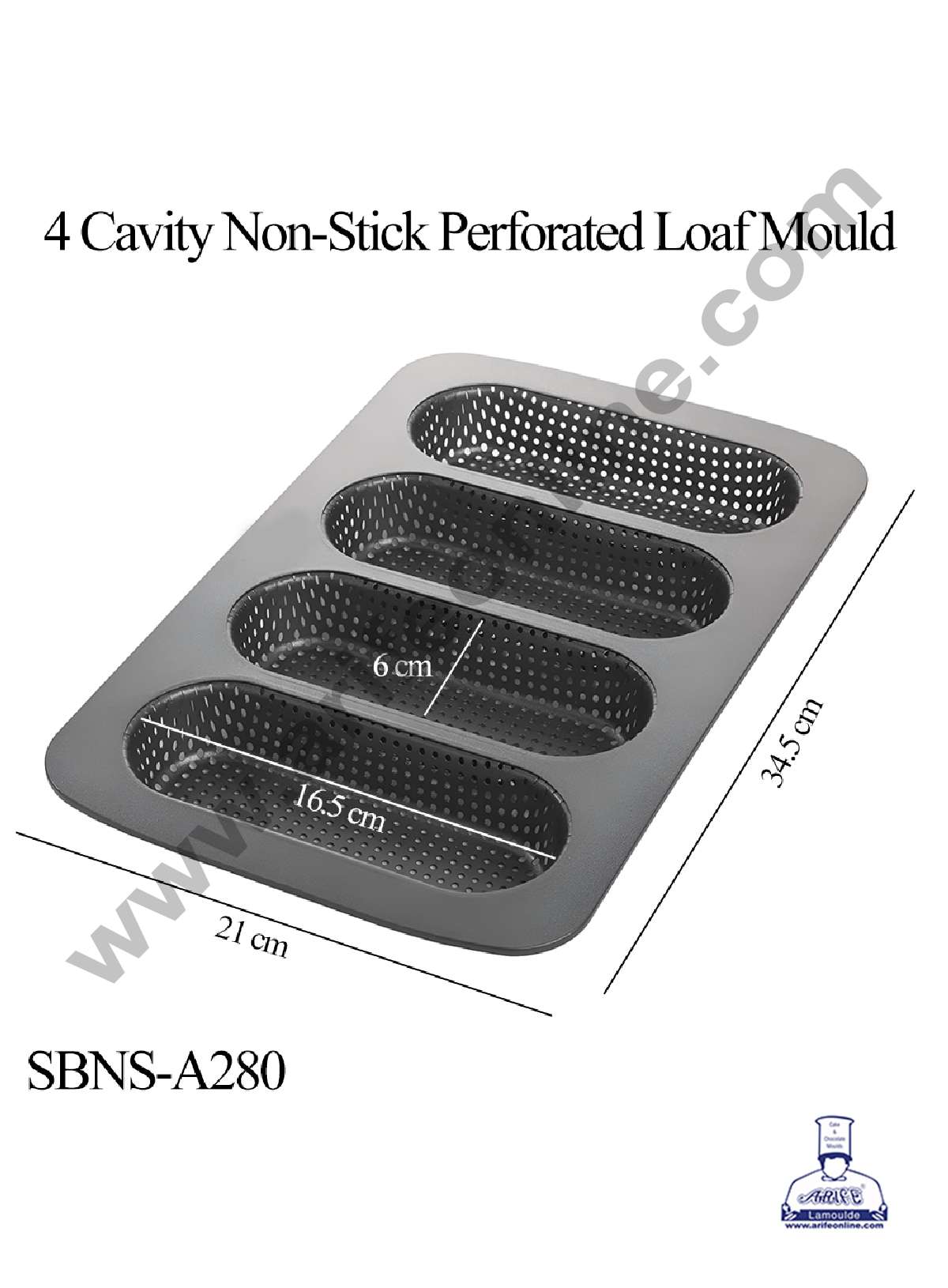 CAKE DECORβ’ Non Stick Aluminium 4 Cavity Perforated Loaf Mould (SBNS-A280)