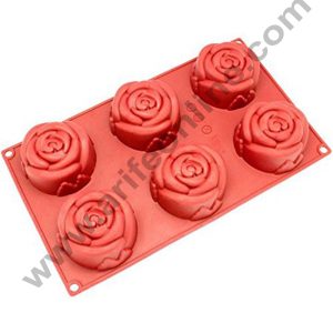 Cake Decor 6 in 1 Silicon Bakeware Rose Shape Cupcake Moulds Muffin Mould