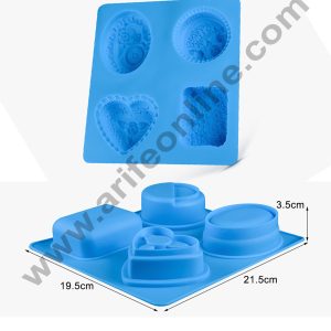Cake Decor 4 Cavity Heart, Rectangle, Oval, Round with Happy Birthday  Silicone Moulds for Soaps and Chocolate Jelly Desserts Mould