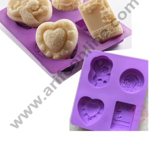Cake Decor 4 Cavity Round, Rectangle, Angel Oval,Heart with For You Silicone Moulds for Soaps and Chocolate Jelly DessertsΒ Mould