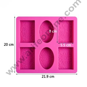 Cake Decor 6 Cavity 4 Rectangle And 2 Oval With Design Silicone Moulds for Soaps and Chocolate Jelly Desserts Mould