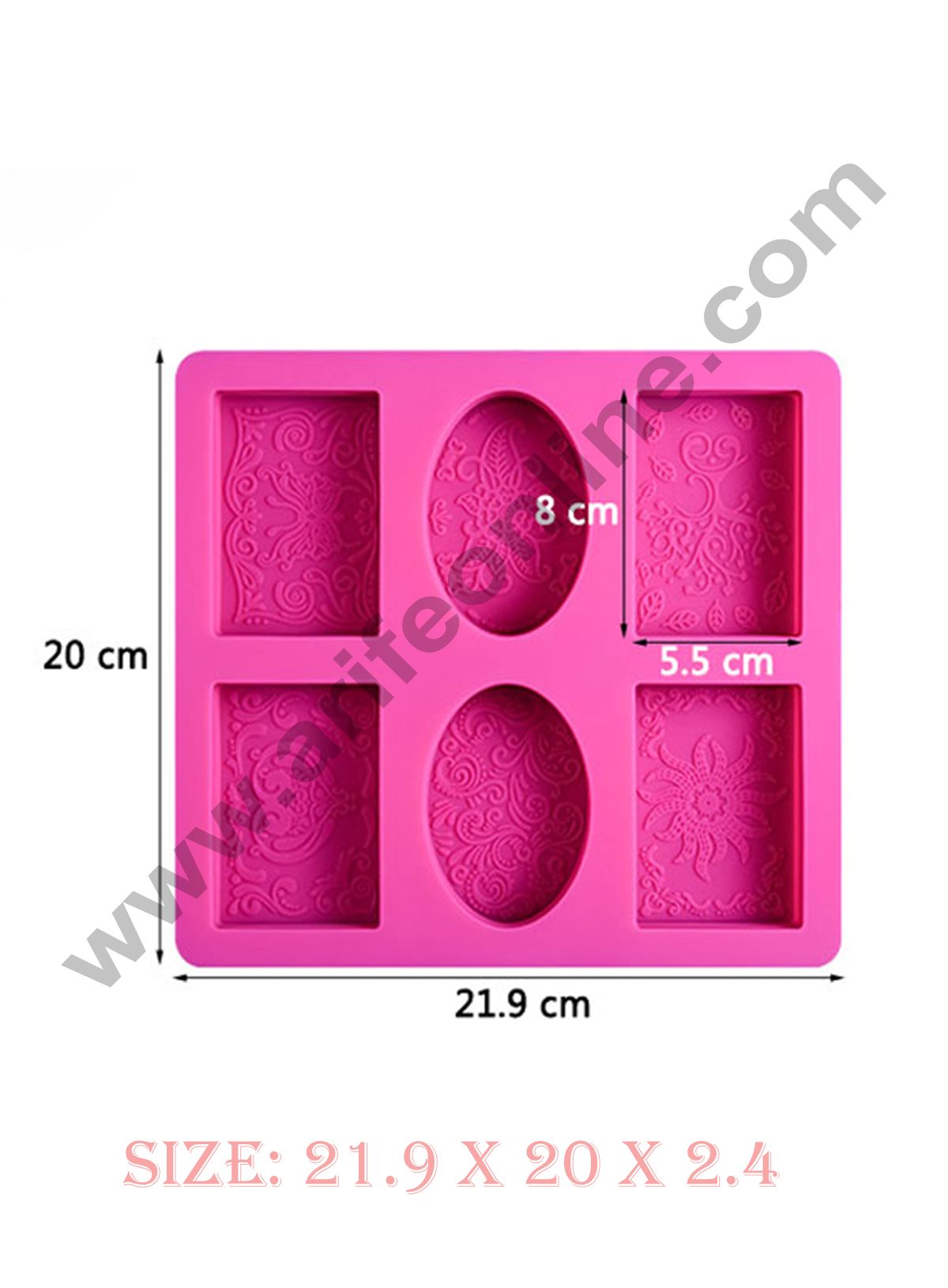 Cake Decor 6 Cavity 4 Rectangle And 2 Oval With Design Silicone Moulds for Soaps and Chocolate Jelly Desserts Mould
