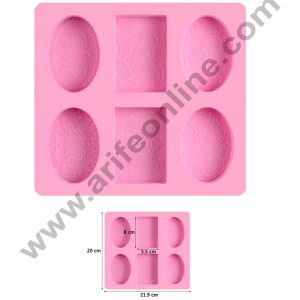 Cake Decor 6 Cavity 2 Rectangle And 4 Oval With Design Silicone Moulds for Soaps and Chocolate Jelly Desserts Mould