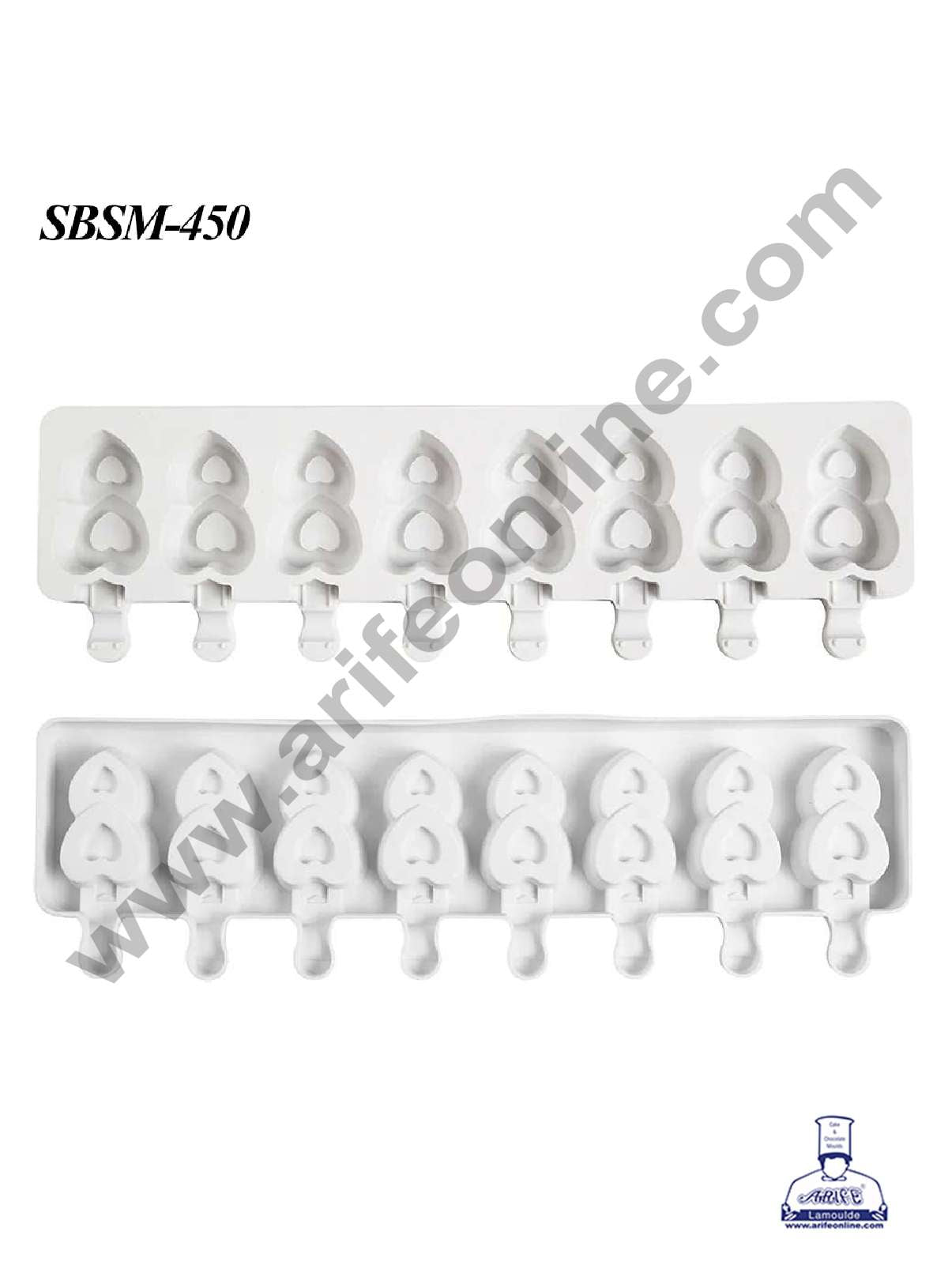 CAKE DECOR™ 8 Cavity Heart In Heart Shape Silicone Popsicle And Cakesicle Mould | Ice Cream Bar Mould