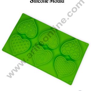 CAKE DECOR™ 6 Cavity Multi-Style Heart Shape Silicone Mould | Jelly & Soap Mould | Baking Mould - SBSM-IA-321-4