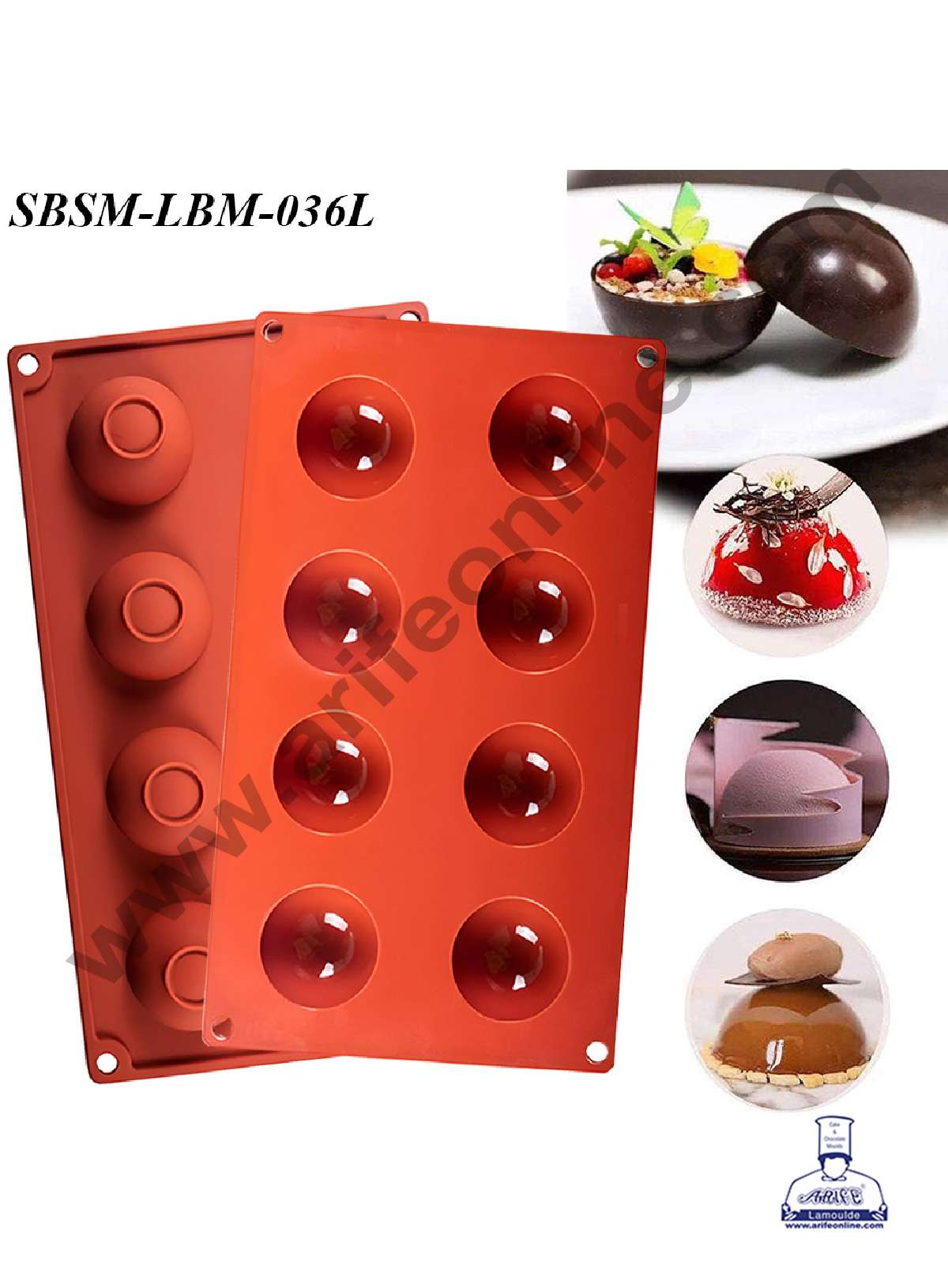 CAKE DECORβ’ 8 Cavity Half Sphere Shape Silicone Mould | Small Half Pinata - (SBSM-LBM-036L)