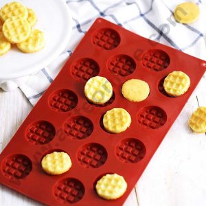 CAKE DECORβ’ 18 Cavity Mini Waffle Round Shape Silicon Homemade Soap, Chocolate Jelly dessert Mould