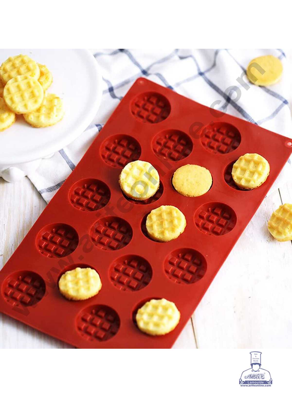CAKE DECOR™ 18 Cavity Mini Waffle Round Shape Silicon Homemade Soap, Chocolate Jelly dessert Mould