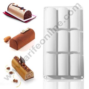 CAKE DECOR™ 9 Cavity Log Mould Swiss Roll Shape Silicon Muffin Mould, Candy Pastries Molds